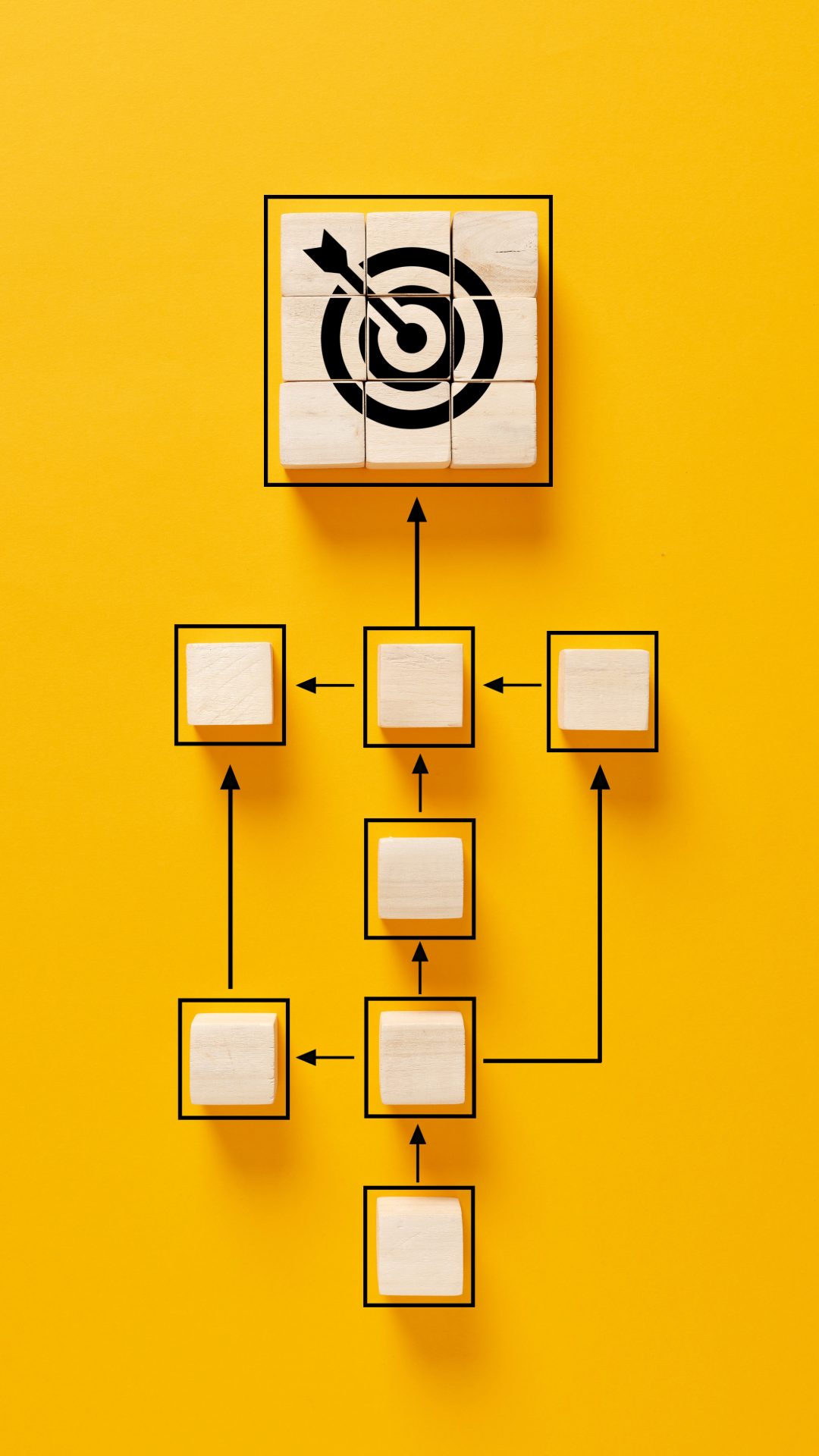 A set of blocks as a process showing progress towards a target